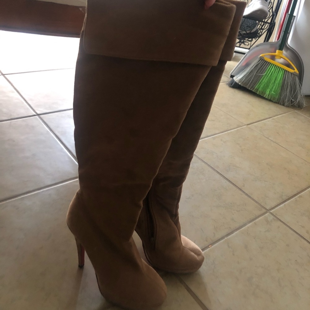 Light brown knee high heels